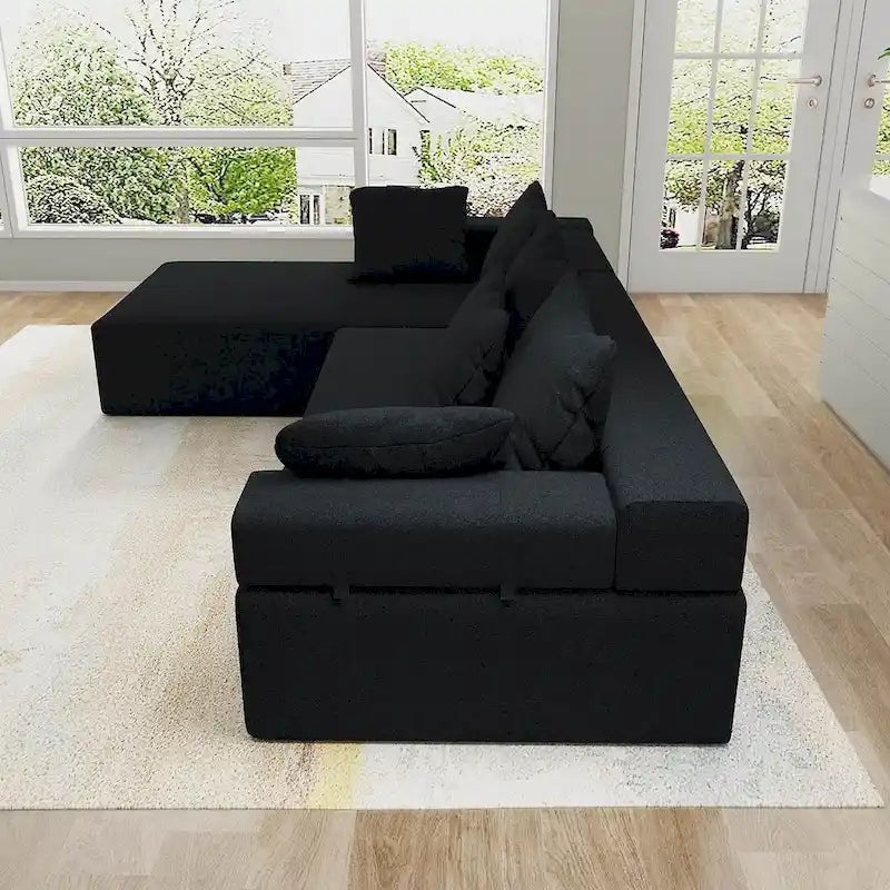 L-Shaped Chenille Sectional Sofa Modern Modular Cushion Back Couch Sofa With 6 Pillows for Living Room