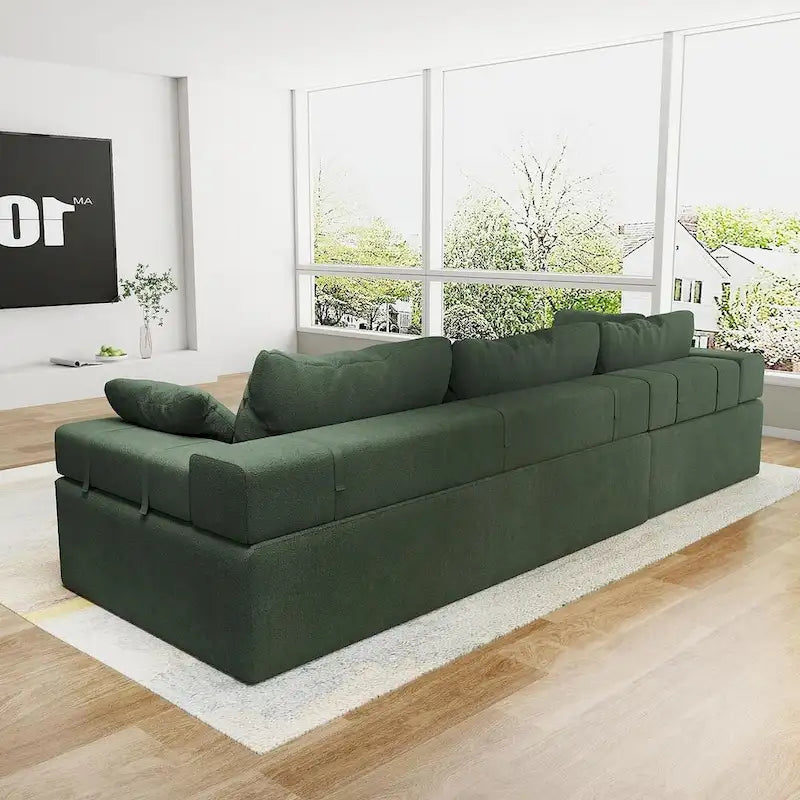 L-Shaped Chenille Sectional Sofa Modern Modular Cushion Back Couch Sofa With 6 Pillows for Living Room