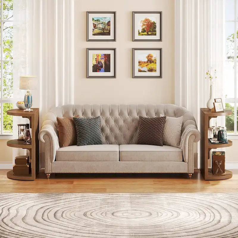 3-Tier Half-Moon End Table, Semi-circular Half-Round Side Table for Living Room