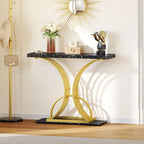 Moasis 39 Modern Faux Marble Console Table with Gold Base, Entryway Sofa Table for Living Room