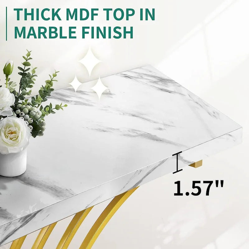 Moasis 39 Modern Faux Marble Console Table with Gold Base, Entryway Sofa Table for Living Room