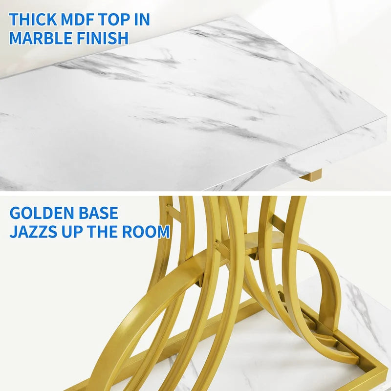 Moasis 39 Modern Faux Marble Console Table with Gold Base, Entryway Sofa Table for Living Room