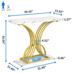 Moasis 39 Modern Faux Marble Console Table with Gold Base, Entryway Sofa Table for Living Room