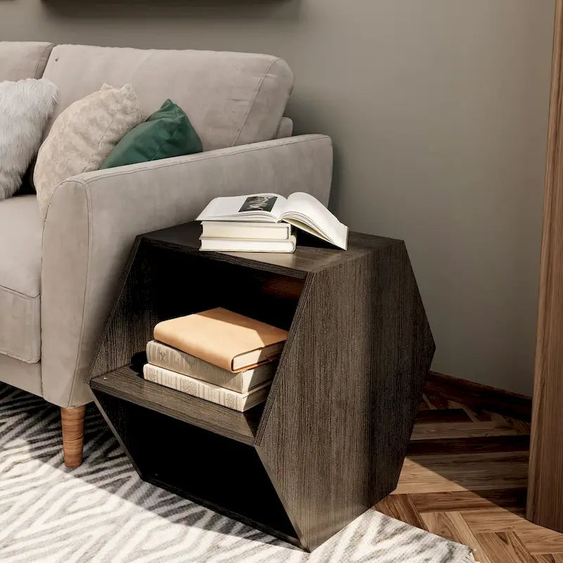 Hexagonal Small Coffee Table with Storage, Unique Modern Coffee Table for Living Room and Office, for Small Spaces