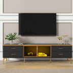 Media Console Table with Glass Storage Cabinet,Golden Legs & Handles