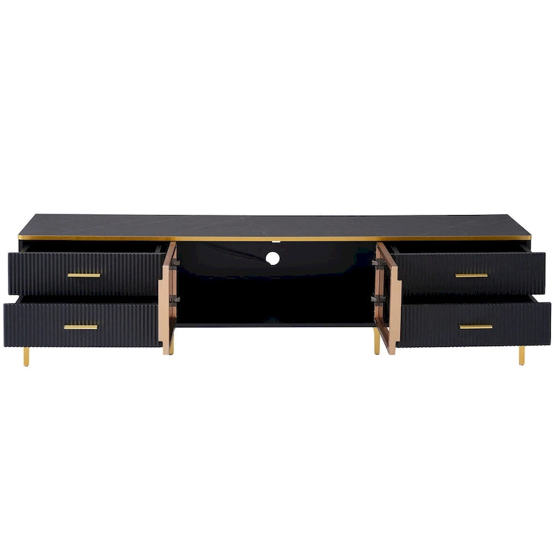 Media Console Table with Glass Storage Cabinet,Golden Legs & Handles