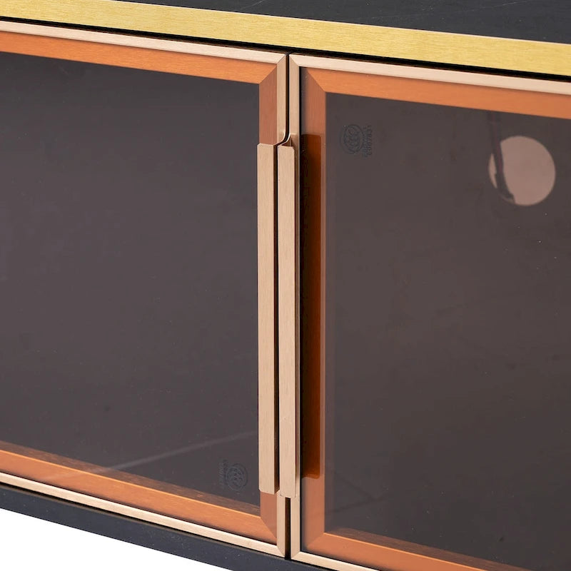 Media Console Table with Glass Storage Cabinet,Golden Legs & Handles