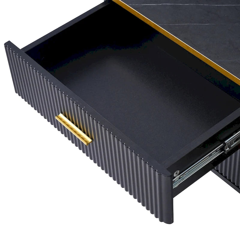 Media Console Table with Glass Storage Cabinet,Golden Legs & Handles