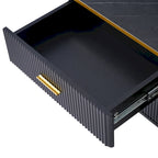 Media Console Table with Glass Storage Cabinet,Golden Legs & Handles