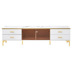Media Console Table with Glass Storage Cabinet,Golden Legs & Handles