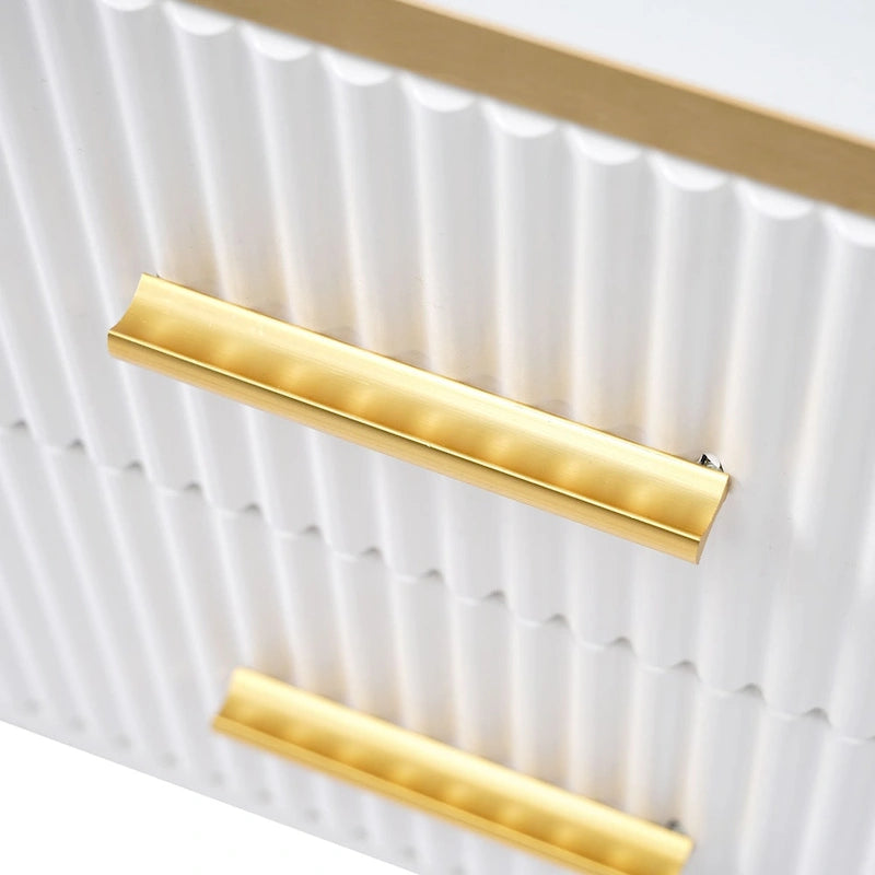 Media Console Table with Glass Storage Cabinet,Golden Legs & Handles