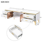 Media Console Table with Glass Storage Cabinet,Golden Legs & Handles