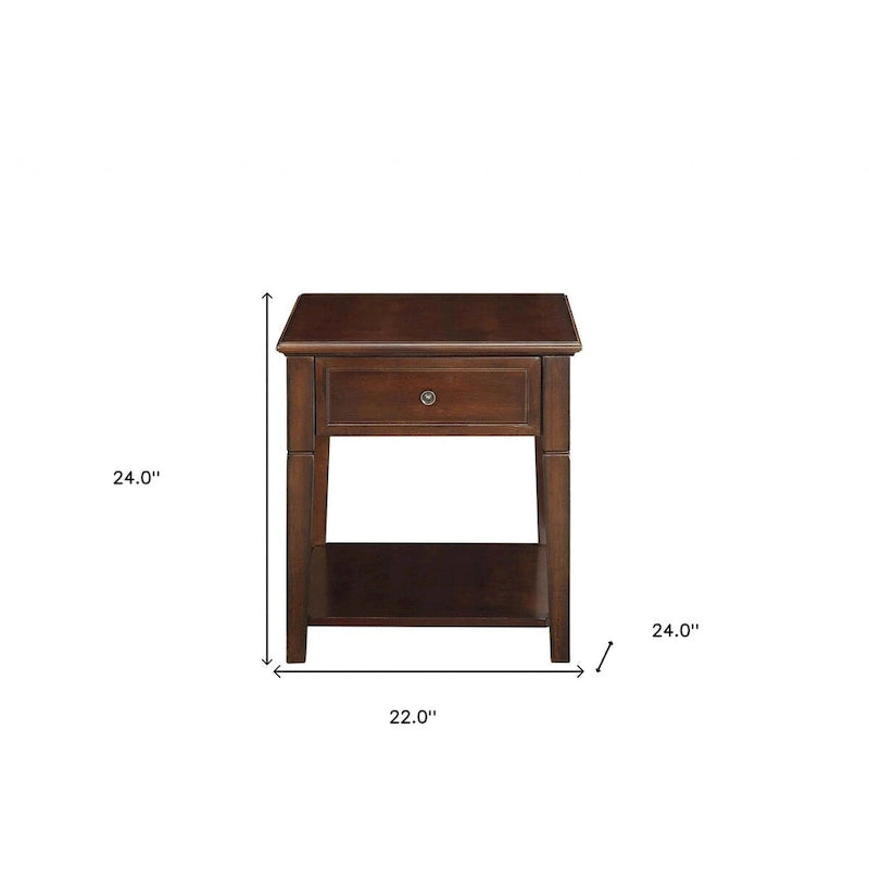 HomeRoots 24 Walnut Manufactured Wood Rectangular End Table With Drawer And Shelf - 22