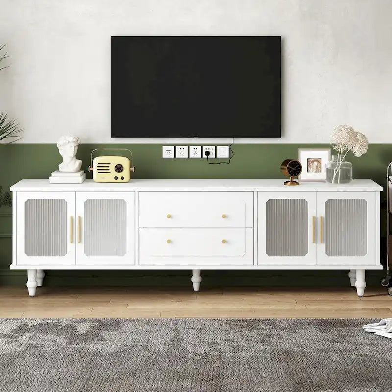 Retro TV Stand with Fluted Glass Doors for TVs Up to 78