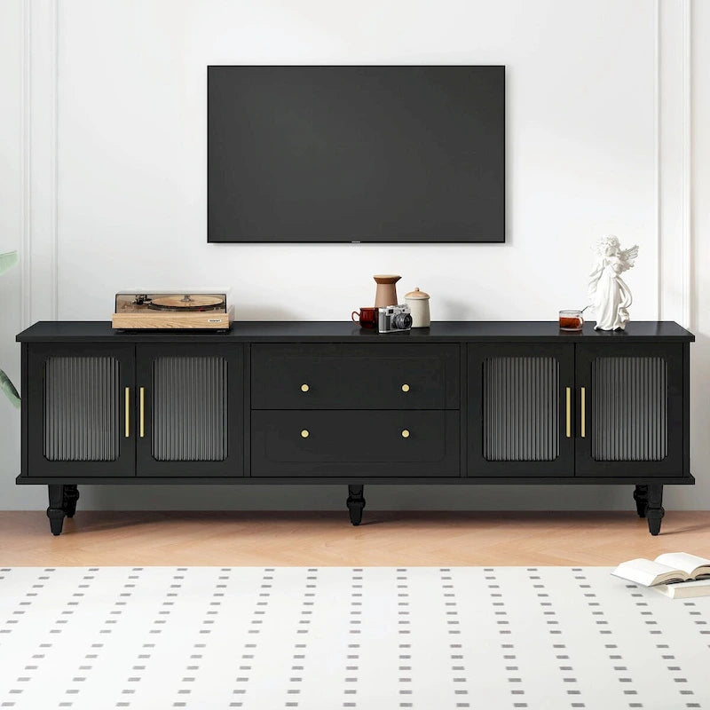 Retro TV Stand with Fluted Glass Doors for TVs Up to 78