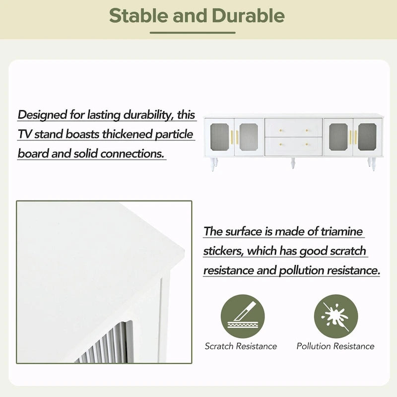 Retro TV Stand with Fluted Glass Doors for TVs Up to 78