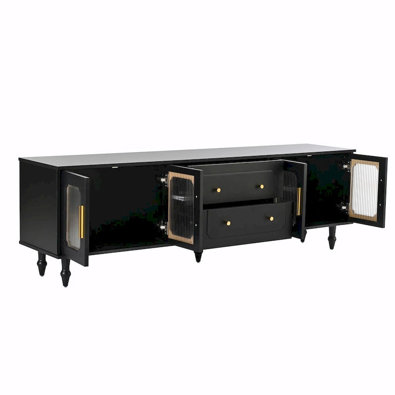 Retro TV Stand with Fluted Glass Doors for TVs Up to 78