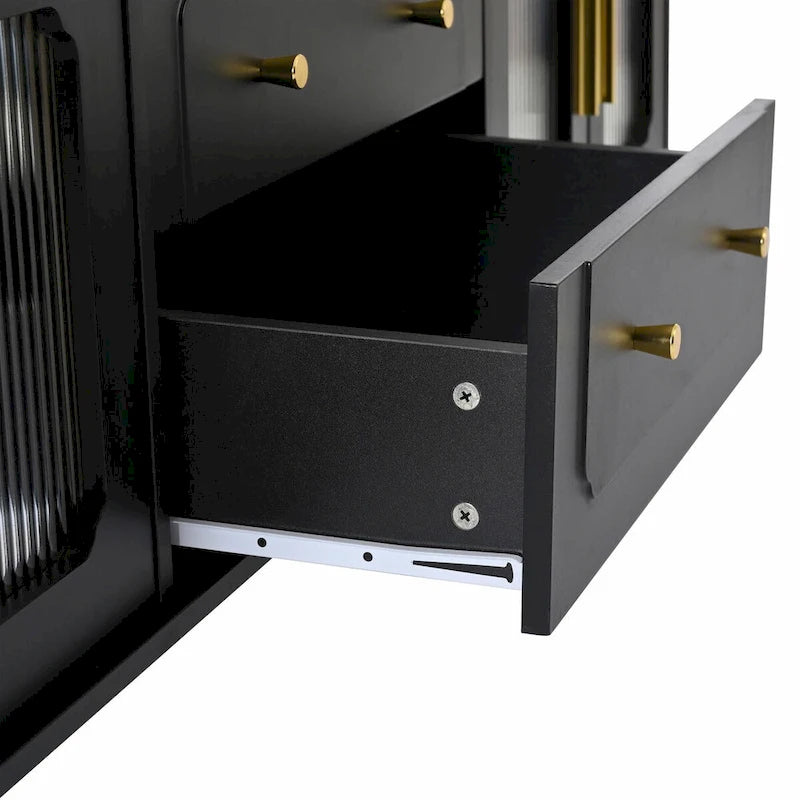 Retro TV Stand with Fluted Glass Doors for TVs Up to 78