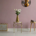Decorative Gold Metal Round Plant Stand, Modern White Marble Look Top Display End Side Table, Set of 3 - Set of 3