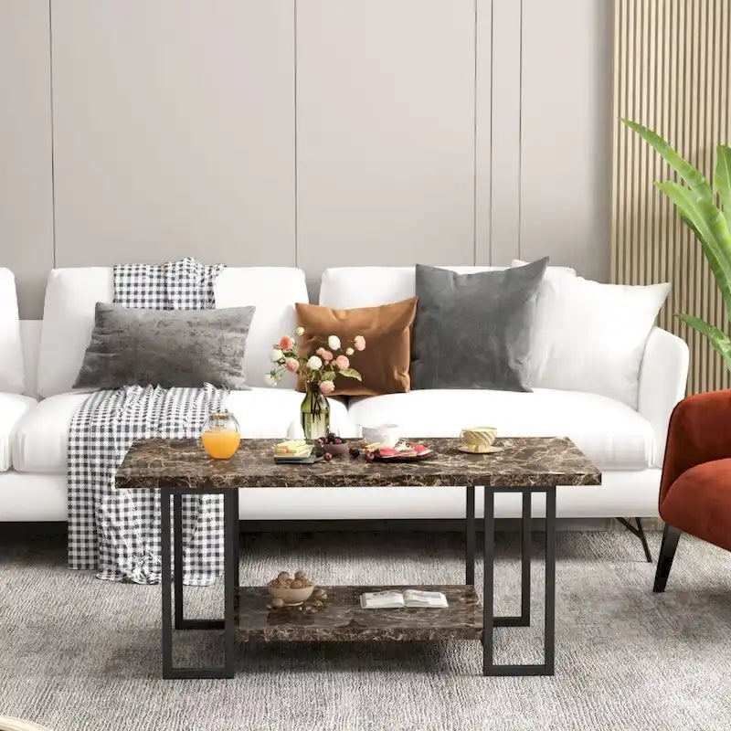 Mieres 39 Wide 2-Tier Faux Marble Top Coffee Table with Steel Frame
