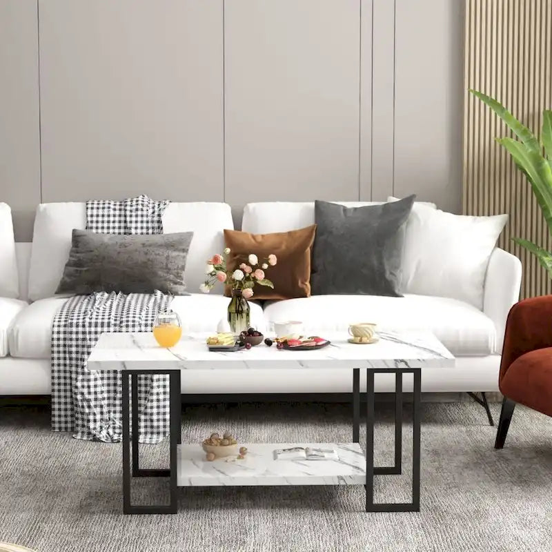 Mieres 39 Wide 2-Tier Faux Marble Top Coffee Table with Steel Frame