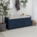 3 Doors Storage Bench with Removable Cushion and Hidden Storage Space