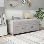 3 Doors Storage Bench with Removable Cushion and Hidden Storage Space