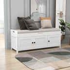 3 Doors Storage Bench with Removable Cushion and Hidden Storage Space