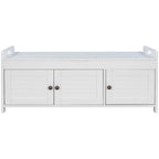 3 Doors Storage Bench with Removable Cushion and Hidden Storage Space