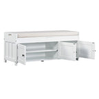 3 Doors Storage Bench with Removable Cushion and Hidden Storage Space