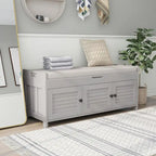 3 Doors Storage Bench with Removable Cushion and Hidden Storage Space