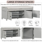3 Doors Storage Bench with Removable Cushion and Hidden Storage Space