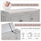 3 Doors Storage Bench with Removable Cushion and Hidden Storage Space