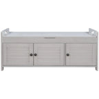 3 Doors Storage Bench with Removable Cushion and Hidden Storage Space