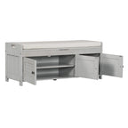 3 Doors Storage Bench with Removable Cushion and Hidden Storage Space