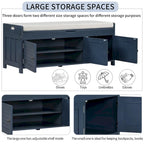 3 Doors Storage Bench with Removable Cushion and Hidden Storage Space