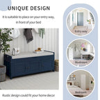 3 Doors Storage Bench with Removable Cushion and Hidden Storage Space