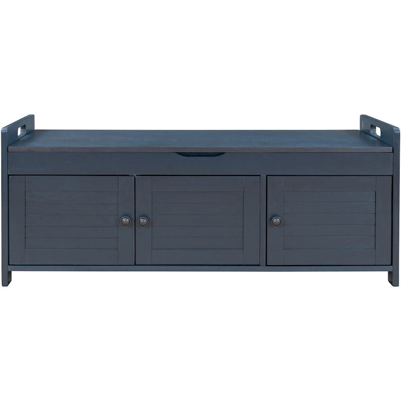 3 Doors Storage Bench with Removable Cushion and Hidden Storage Space