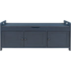 3 Doors Storage Bench with Removable Cushion and Hidden Storage Space