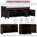 3 Doors Storage Bench with Removable Cushion and Hidden Storage Space