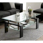 Rectangle Coffee Table Glass Tabletop with Lower Shelf