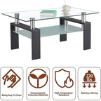 Rectangle Coffee Table Glass Tabletop with Lower Shelf