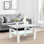 Rectangle Coffee Table Glass Tabletop with Lower Shelf