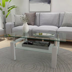 Rectangle Coffee Table Glass Tabletop with Lower Shelf