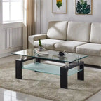 Rectangle Coffee Table Glass Tabletop with Lower Shelf