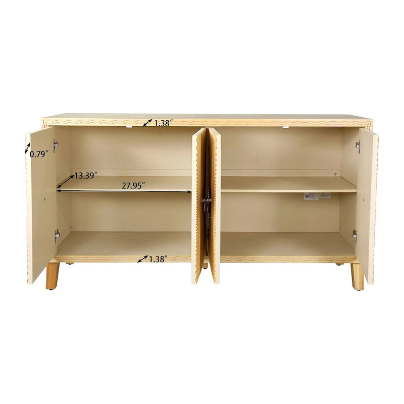 Vintage 4 Door Storage Cabinet, Carved Scatter Pattern Dining Sideboard, Large Buffet with Adjustable Shelves, Console Cabinet