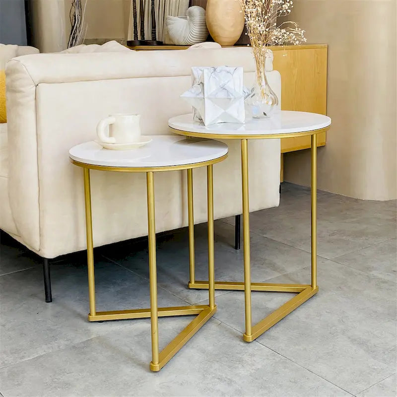 Set of 2 Round Nesting Coffee Side Table Modern Accent End Table