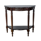 Half Crescent Moon Shape Engraved Wooden Console Table with 1 Drawer,Brown