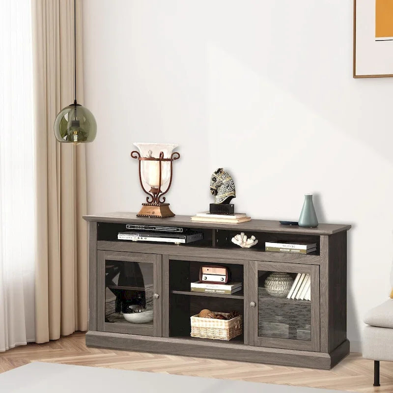 Roomfitters Contemporary TV Media Stand, Modern Entertainment Console, Up to 65 TV, Open & Closed Storage Space