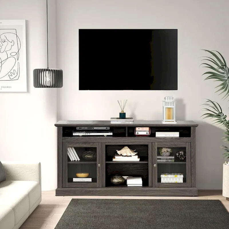Roomfitters Contemporary TV Media Stand, Modern Entertainment Console, Up to 65 TV, Open & Closed Storage Space